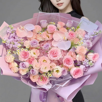  粉紫色系混搭花束